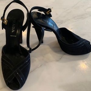 Prada Suede Platform Sandal Heels sz 38